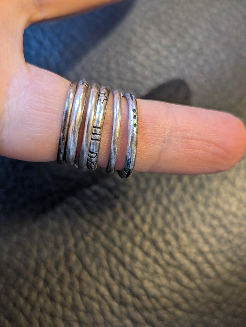 Stackable Silver Rings Set (6)with Turquoise and Red Stones - Picture 4 of 15